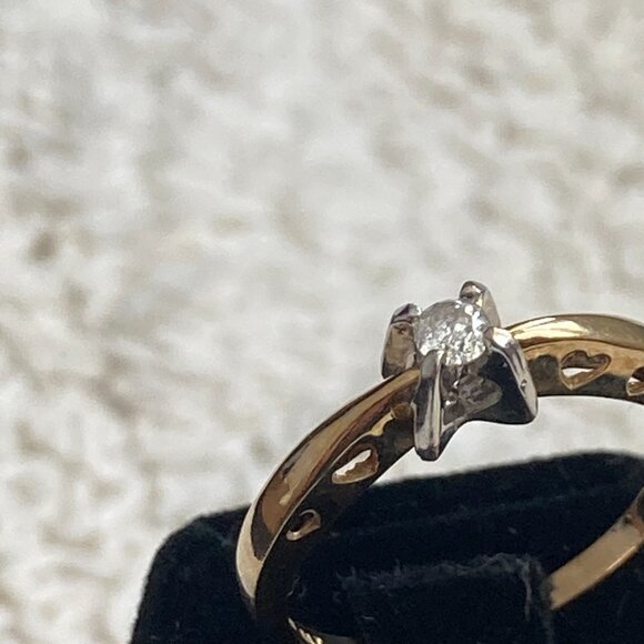 Diamond Solitaire Ring with Heart Accents in Yellow Gold Perfect for Valentine's - Picture 4 of 12